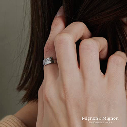 MignonandMignon Personalized Stacking Rings, Custom Initial Ring | Engrave the open wrap band with initials, names or dates; tarnish-resistant gold plated steel is skin-safe for stacking.