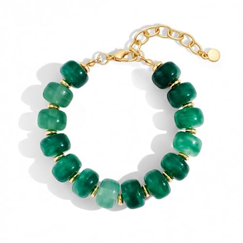 WOWORAMA Colorful Beaded Bracelets for Women Multicolor Acrylic Resin Beads Bracelet with Heart Charm Boho Statement Chunky Bracelet Summer Holiday Jewelry - color: Bead-Dark Green
