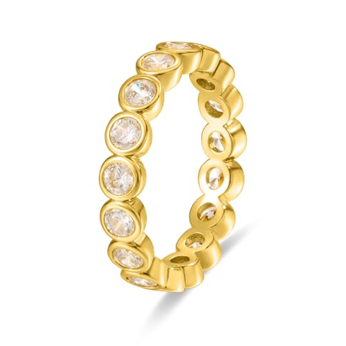 Gold Rings for Women Non Tarnish Stackable Rings 14k Gold Plated Pinky Ring for Women Cubic Zirconia Gift - color: Circle Ring