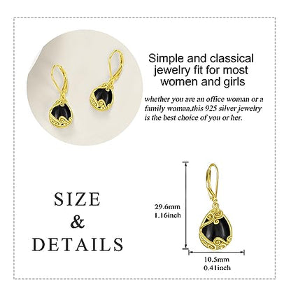 Sterling Silver Black Onyx Earrings for Women 18K Yellow Gold Plated Jewelry Gifts - style: Filigree Teardrop