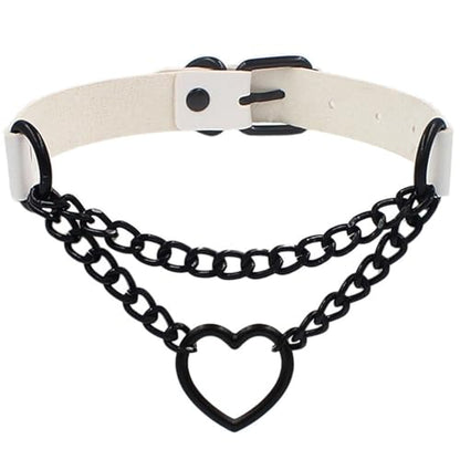 Love Heart Choker Collar Necklace, Adjustable Leather Punk PU Necklace Goth Choker Soft Collar Chain for Women - color: White
