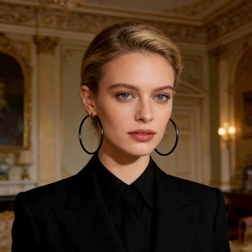 Hoop Earrings for Women, Hypoallergenic Stainless Steel Lightweight Thin Large Big Hoops Earrings Set for Women, Non Tarnish for Jewelry Gift 40MM - color: Black Bright Surface-60mm