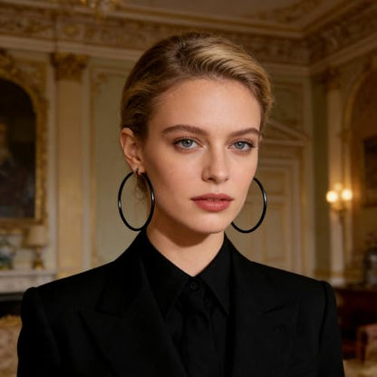 Hoop Earrings for Women, Hypoallergenic Stainless Steel Lightweight Thin Large Big Hoops Earrings Set for Women, Non Tarnish for Jewelry Gift 40MM - color: Black Bright Surface-60mm