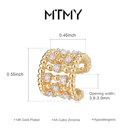 Gold Ear Cuff Earring for Women 14K Gold Plated Cubic Zirconia Non-Pierced Clip on Cartilage Chunky Ear Cuffs Hypoallergenic Jewelry - style: 5cz / pair