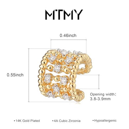Gold Ear Cuff Earring for Women 14K Gold Plated Cubic Zirconia Non-Pierced Clip on Cartilage Chunky Ear Cuffs Hypoallergenic Jewelry - style: 5cz / pair