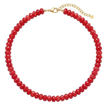 Joya Love Colorful Gemstone Beaded Necklaces For Women Trendy Rainbow Natural Stone Boho Handmade Stainless Steel Waterproof Strand Necklaces Jewelry For Women Gift - color: Red