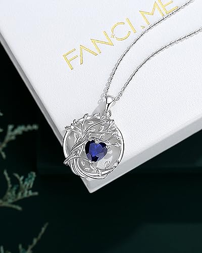 FANCIME Tree of life Birthstone necklace Sterling Silver Pendant Birthstone Necklace Gemstone Anniversary Birthday Jewelry Mothers Day Gifts for Mom Her Wife - color: Sep.-Sapphire