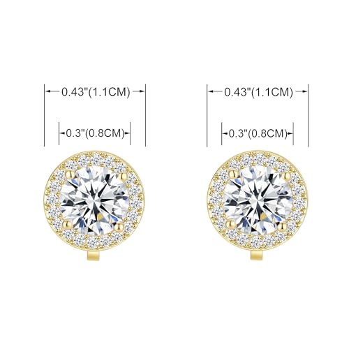 YOQUCOL 8MM Cubic Zirconia Crystal Clip On Stud Earrings Round Non Pierced Earrings for Women - color: Gold-White