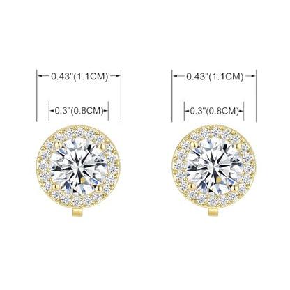 YOQUCOL 8MM Cubic Zirconia Crystal Clip On Stud Earrings Round Non Pierced Earrings for Women - color: Gold-White
