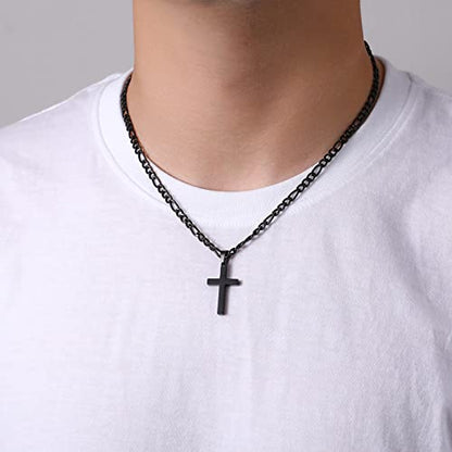 WEDDINEN Cross Necklace for Men Boys, Stainless Steel Layered Cross Pendant Cuban/Figaro Chains Christmas Jewelry Gifts - color: Black, size: 16in/18in
