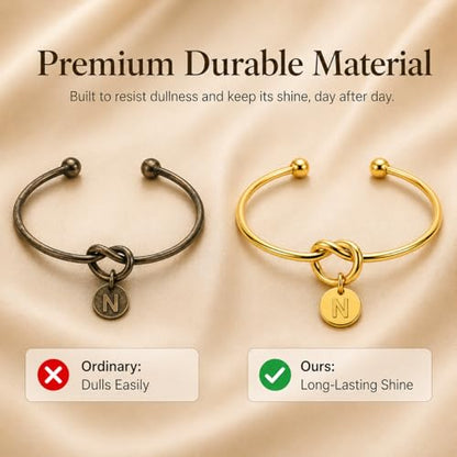 LemonRose Initial Bracelets for Women - Dainty Tie the Knot Letter A-Z 14K Gold Plated for Women Gold Cuff Bracelet for Womens Jewelry Personalized Bridesmaid Proposal Gifts - color: Gold N