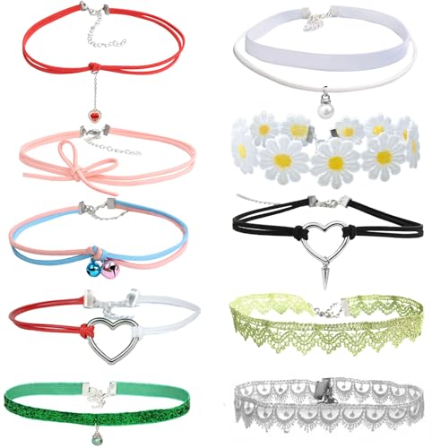 Pink Lace Choker Necklace Set, 10 Pieces - color: multicolour