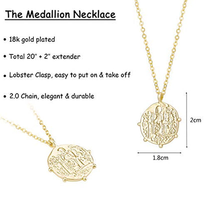 Aobei Pearl 18K Gold Plated Moon Star Lion Evil Eye Love Heart Cross Pendant Necklace Medallion Paperclip Chian Choker Layering Jewery for Women - color: Golden Coin