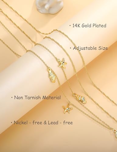 Waist Chain for Women Belly Chain Waist Beads Body Chain | 14K Gold Plated Chain Belts, Waterproof Non Tarnish Body Jewelry, Dainty Sexy Gift for Her, Layered Summer Beach Accessories - style: wave & starfish
