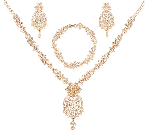 Touchstone Indian jewelry sets for women maang tikka wedding guest gold necklace bollywood jewellery set pageant elegant prom bride accessories western crystal chunky rhinestone necklaces - color: 1 3 White in gold plating with bracelet