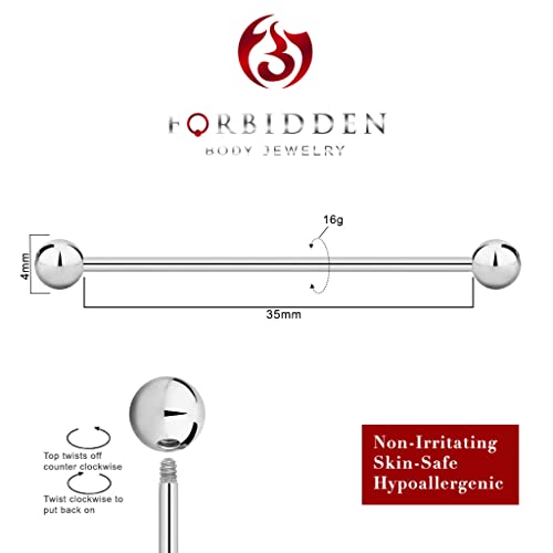 Forbidden Body Jewelry nipple barbell, nipple bars, silver nipplerings piercing Surgical Steel 8g - 18g Straight Barbell Body Jewelry (Sold Individually) - style: 16G 35mm (1 3/8") 4mm Balls