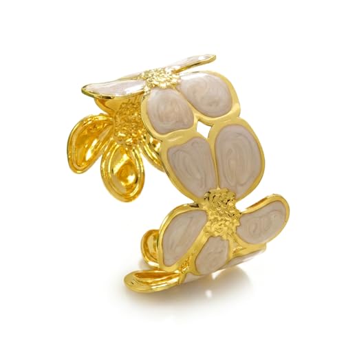 18K Gold Plated White Enamel Cuff Bracelet for Women - color: flower1