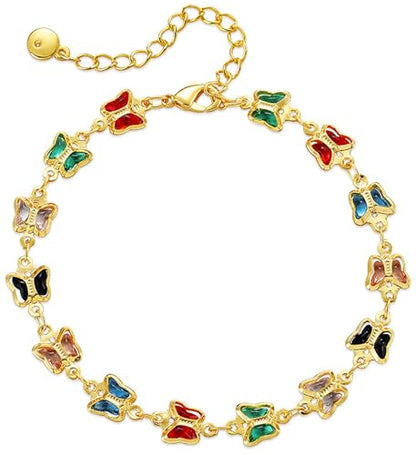 18K Gold Plated Anklet for Women Multicolor Crystal Ankle Bracelets Boho Adjustable Chain Anklets - color: Butterfly