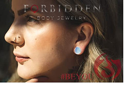Forbidden Body Jewelry 8G-1" Opalite Semi Precious Stone Solid Saddle Fit Plug Earrings (Sold as Pair) - style: 12mm (1/2")