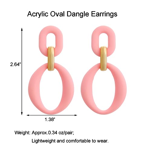 RUOFFETA Acrylic Rectangle Earrings, Fashion Acrylic Square/Oval/Hoop Statement Drop Earrings for Women - color: Pink Oval