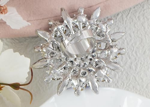 Alilang Adustable Silver Blue Purple Iridescent Crystal Rhinestones Snowflake Flower Floral Ring - color: Royal Blue