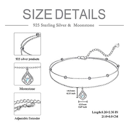 POPLYKE 925 Sterling Silver Double Layered Chain Evil Eye Daisy Sunflower Butterfly Anklets for Women Holiday Beach Crystal Ankle Bracelet Dainty Evil Eye Jewelry - style: Lotus Moonstone Anklet