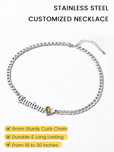 GoldChic JEWELRY Name Necklace Personalized for Men, Womens Custom Name Plate Chain, Stainless Steel Customized Old English Nameplate Choker with Curb Chains Custom, 16 inches to 30 inches - color: Photo & Cuban Chain 6 mm - Steel