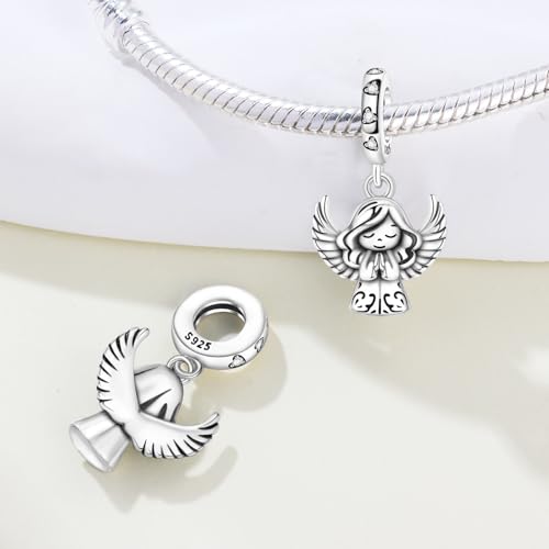 925 Sterling Silver Charms for Bracelets and Necklace Religious Cross Pendants Praying Hands, Bible, Virgin Mary, Jesus, Church Bead Jewelry - color: Cute Angel Pendant