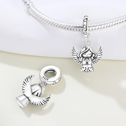 925 Sterling Silver Charms for Bracelets and Necklace Religious Cross Pendants Praying Hands, Bible, Virgin Mary, Jesus, Church Bead Jewelry - color: Cute Angel Pendant