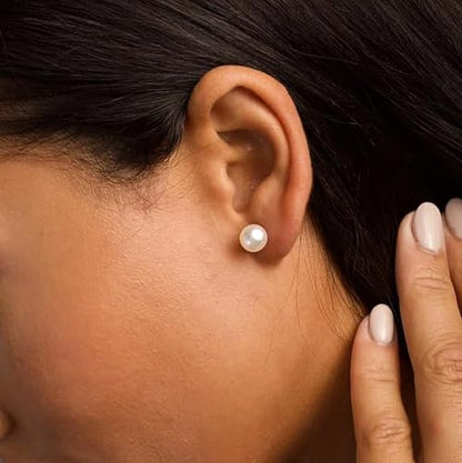 Women's Stainless Steel Faux Pearl Stud Earrings Set - 5 Pairs, 3-7mm - color: White 1