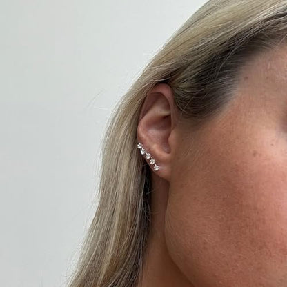 Silverly 925 Sterling Silver Climber Earrings With 5 Hexagonal Cubic Zirconias - Dainty Small Sparkly Crystal Ear Climbers for Women - CZ Star Constellation Crawlers - Trendy Jewelry Gift for Her