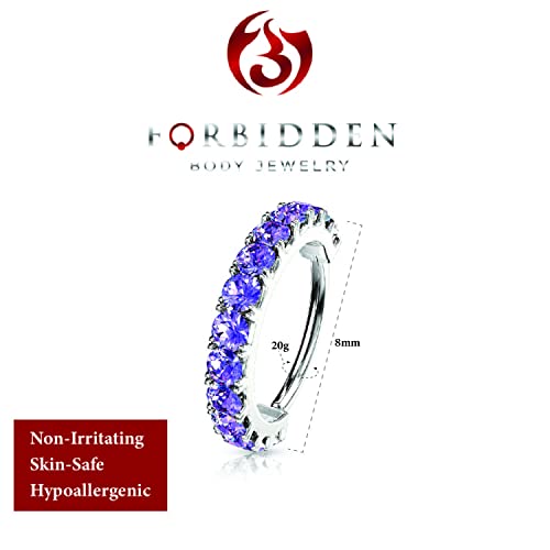 Forbidden Body Jewelry 16-20g 8mm CZ Lined Plated Brass Bendable Nose Ring and Cartilage Hoop (Choose Gauge/Plating/Color) - style: 20g - Platinum Plated (Purp)