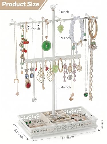 Meangood Jewelry Organizer Stand, 15.6" H Jewelry Tree Display Holder Stand for Bracelets Necklaces Earrings Rings, Gift for Women Girls (White) - color: White