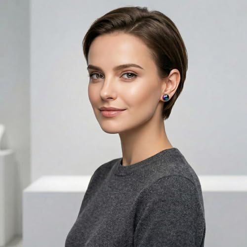 Pearl Stud Earrings Multicolor Shell Beads Pearl Hypoallergenic Stud Earrings Ocean Shell Pearl Jewelry - color: Black