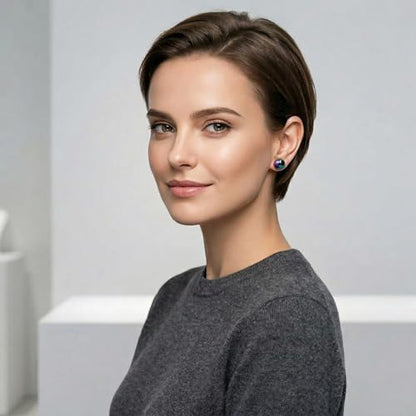 Pearl Stud Earrings Multicolor Shell Beads Pearl Hypoallergenic Stud Earrings Ocean Shell Pearl Jewelry - color: Black