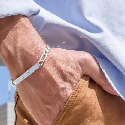 LeCalla Personalized Customised Engraved Name Men's Figaro Chain ID Bracelet in 925 Sterling Silver Personalized Custom Birthday Christmas Fathers Day Jewelry Gift for Dad Husband - color: Thickness 5.5 mm