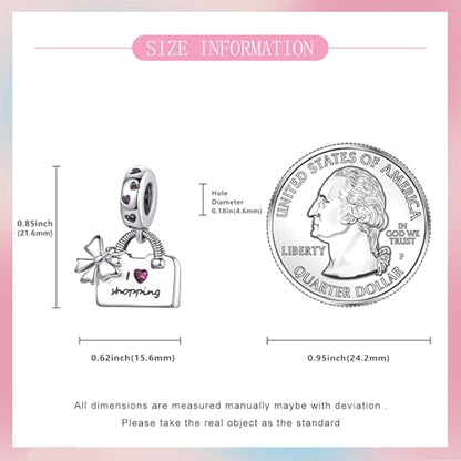 925 Sterling Silver Bead Charm for Pandora Bracelets and Necklaces,Pink Bow Cherry Butterfly Blue Ocean Pendant Bead Charms Jewelry Present Valentines Gifts for Wife/Girlfriend Women - style: Ladies' Bow Bag Charms