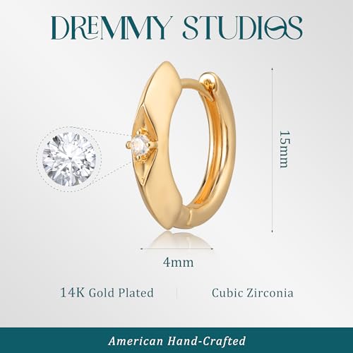 DREMMY STUDIOS Gold Dainty Huggie Hoop Earrings 18K Gold Plated Exquisite Open Tassel Dangle Charm Drop Sleeper Geometric Cross Coin Star Heart White CZ Simple Hypoallergenic Earrings for Women - color: Simple Hoop