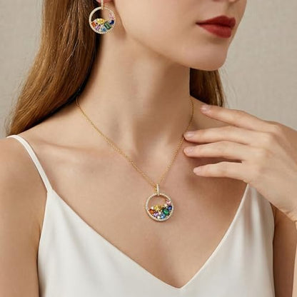 Christmas Jewelry Set for Women, 14K Gold Plated Colorful Cubic Zirconia Necklace and Earrings Set with 925 Sterling Silver Posts, Red Green Holiday Jewelry Gift for Her - color: Rainbow Halo Jewelry Set