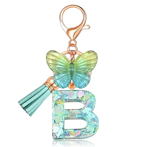 JINGUAZI Butterfly Initial Letter Keychain Bag Charms for Women | Cute pendant accessories for purses, handbags, backpacks, car keys, small gift for her young women, mothers, teachers - color: B-green