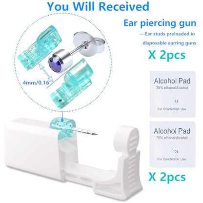 Ear Piercing Kit - Disposable Piercing Gun Preloaded with Different Style 4mm Studs, at Home Self Piercer Kit (Classic Blue Diamond) - color: Classic Blue Diamond