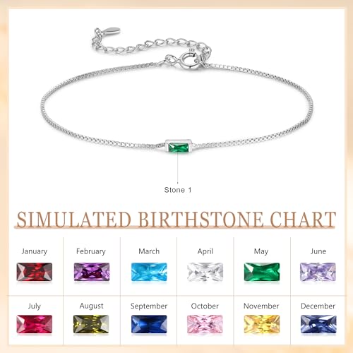 Sterling Silver Personalized 1-6 Birthstone Bracelet for Women Mothers Day Bracelet for Mom Daughter Custom Dainty Jewelry for Christmas Birthday Gift Ideas - style: Silver-1 stone