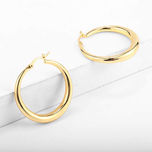 Silver Oval Hoop Earrings for Women 14K Gold Plated Hoop Earrings | Hypoallergenic Lightweight - color: B-14K Gold