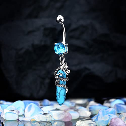 Halloween Belly Button Ring 14G Dragon Dangle Belly Ring Burn Silver Navel Piercing Jewelry Purple Belly Button Piercing - color: Blue