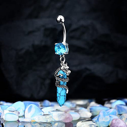 Halloween Belly Button Ring 14G Dragon Dangle Belly Ring Burn Silver Navel Piercing Jewelry Purple Belly Button Piercing - color: Blue