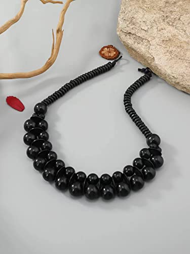 COLORFUL BLING Ethnic Large Chunky Wooden Beaded Necklaces Boho African Statement Necklace Handmade Tribal Collar Choker Bib Jewelry - color: joint black