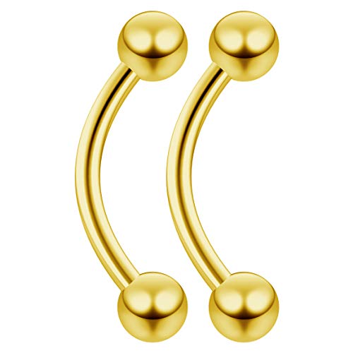 2pc Curved Barbell Daith Rook Conch Labret Helix Lip Ring Tragus Eyebrow Cartilage (choose Color, Gauge, Length) - color: Gold - 8mm (5/16) - 16g