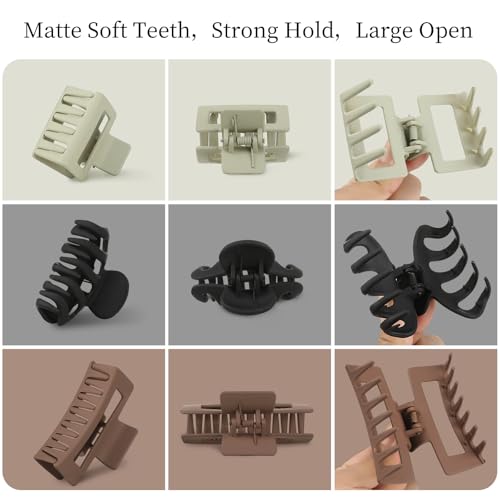 Small Medium Claw Clips for Women, 3 Styles Hair Clips for Thick and Thin Hair, Non-slip Strong Hold, 12 Pcs (White,Green,Brown,Black) - color: White,Green,Brown,Black