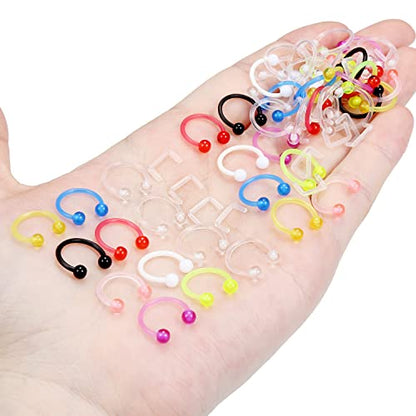Lcolyoli Septum Retainer 16G Clear Bioflex Septum Rings Flexible Plastic Septum Nose Hoop Piercing Jewelry for Women Men 8mm 10mm - color: 72pcs-16g-3/8"