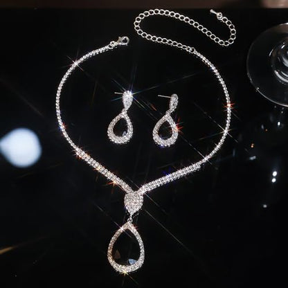Fashion Red Black Colorful Bridal Teardrop Layered Crystal Necklace Earrings Set Sparkly Rhinestone Crystal Elegant Bridal Teardrop Shape Choker Earrings For Prom Costume Set Christmas Halloween Full Rhinestone Choker Necklace Earrings for Women - color: